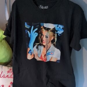 Black Graphic T-Shirt with Blue and White Design